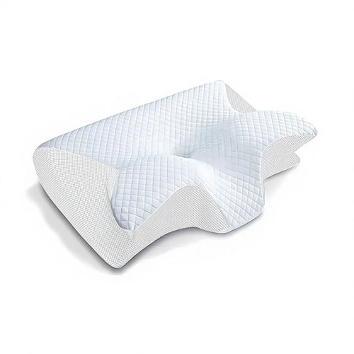 White pillow with quilted pattern on a white background